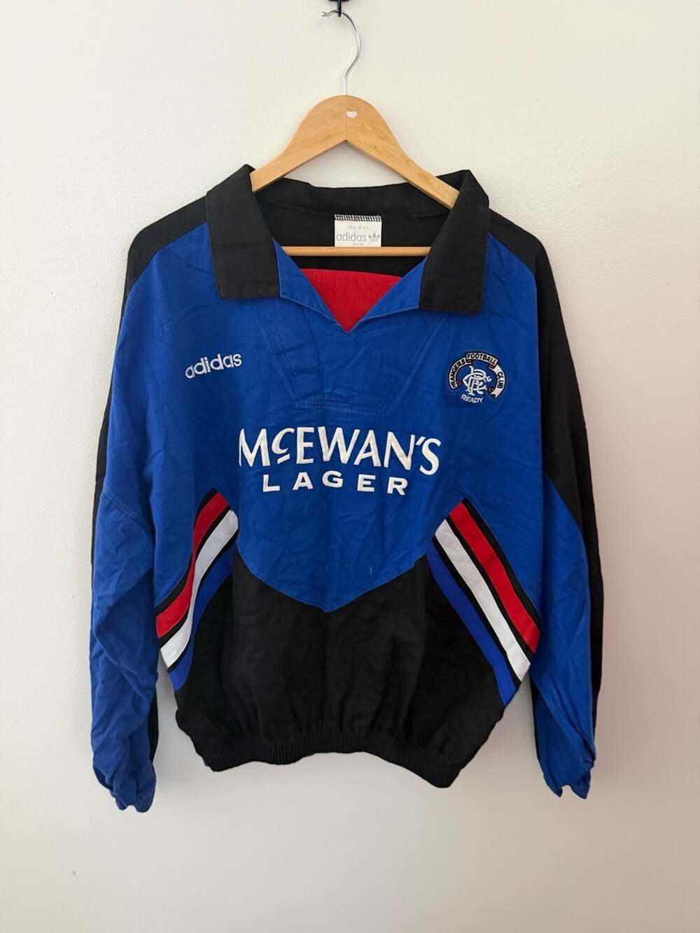 Vintage 1994-1995 Adidas Glasgow Rangers McEwan's Lager Drill jacket pullover